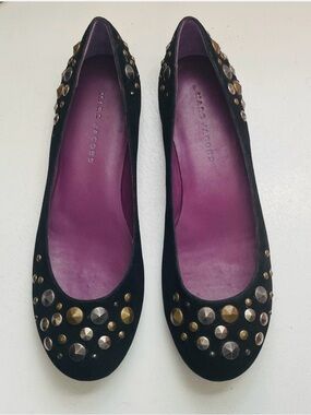 MARC JACOBS VTG Y2K Multicolored Studded Black Suede Ballet Flats PUNK 40 9 9.5